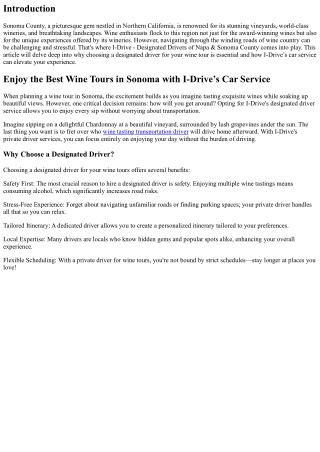 Enjoy the Best Wine Tours in Sonoma with I-Drive’s Car Service