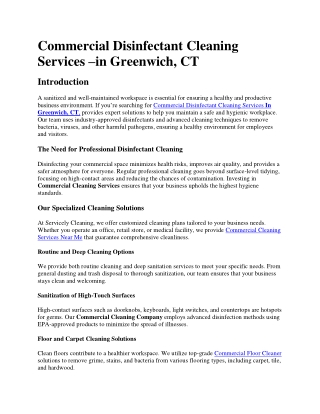 Commercial Disinfectant Cleaning Services –in Greenwich, CT