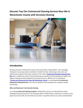 Discover Top-Tier Commercial Cleaning Services Near Me in Westchester County with Servicely Cleaning