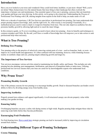 Understanding the Process of Professional Tree Pruning with LJR
