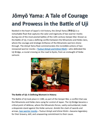 Jōmyō Yama: A Symbol of Courage and Prowess in Battle at Kyoto's Gion Matsuri