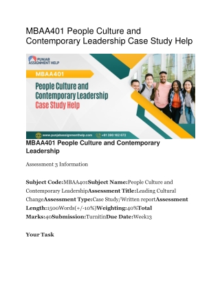 MBAA401 People Culture and Contemporary Leadership Case Study Help