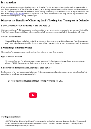 Discover the Benefits of Choosing Javi's Towing And Transport in Orlando