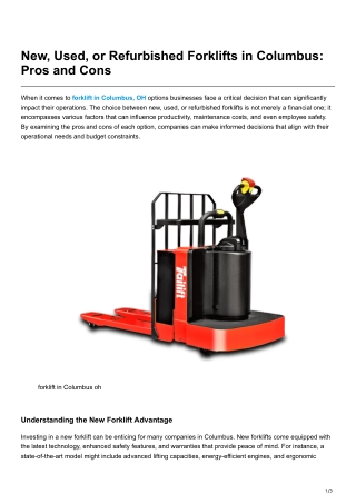 New, Used, or Refurbished Forklifts in Columbus Pros and Cons