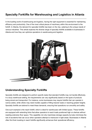 Specialty Forklifts for Warehousing and Logistics in Atlanta