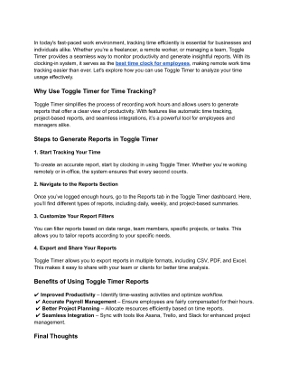 Generate Reports with Toggle Timer for Better Time Analysis