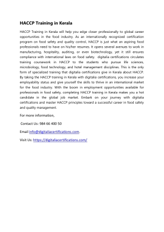 HACCP Training in Kerala