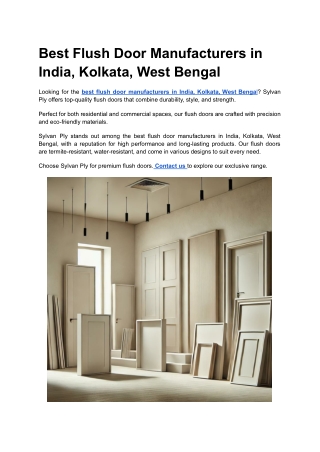 Best Flush Door Manufacturers in India, Kolkata, West Bengal
