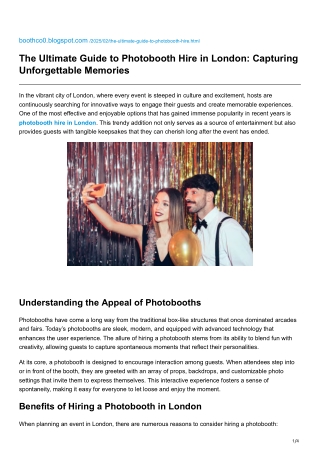 The Ultimate Guide to Photobooth Hire in London Capturing Unforgettable Memories