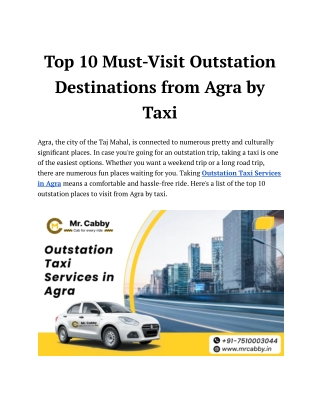 Top 10 Must-Visit Outstation Destinations from Agra by Taxi