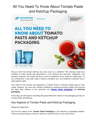 All You Need to Know about Tomato Paste and Ketchup Packaging