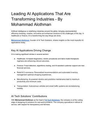 Leading AI Applications That Are Transforming Industries - By Mohammad Alothman