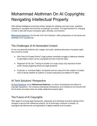 Mohammad Alothman On AI Copyrights Navigating Intellectual Property