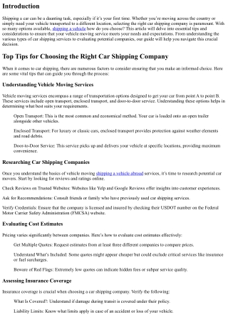 Top Tips for Choosing the Right Car Shipping Company