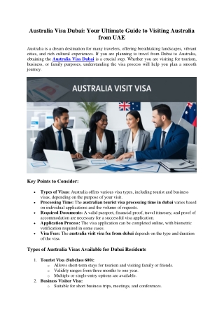 Australia Visa Dubai: Your Ultimate Guide to Visiting Australia from UAE