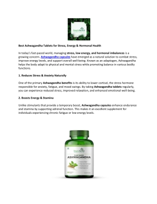 Ashwagandha Tablets: A Natural Way to Improve Skin Health