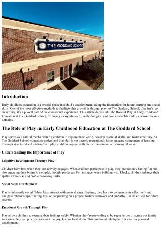 The Role of Play in Early Childhood Education at The Goddard School