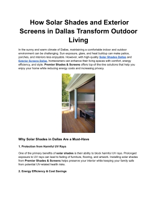 How Solar Shades and Exterior Screens in Dallas Transform Outdoor Living