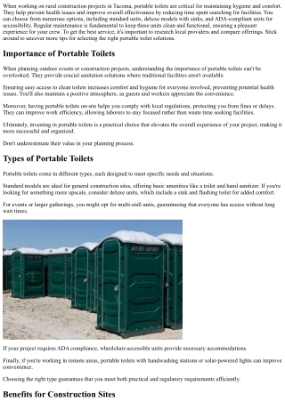 Portable Toilets for Tacoma's Rural Construction Projects