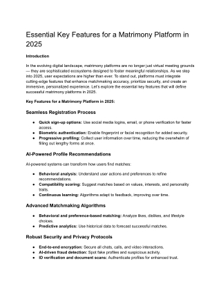 Essential Key Features for a Matrimony Platform in 2025