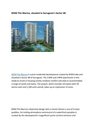 M3M The Marina Sector 68 Gurgaon – Luxurious Waterfront Living in the Heart of