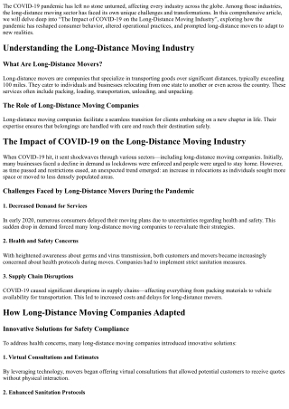 “The Impact of COVID-19 on the Long-Distance Moving Industry”