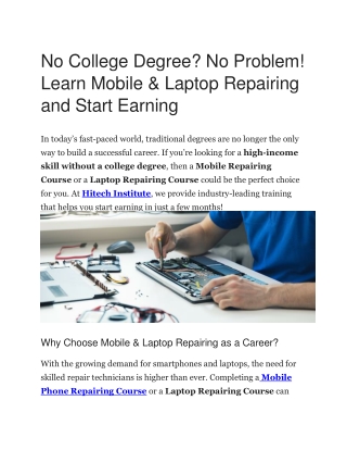 Learn Mobile & Laptop Repairing and Start Earning