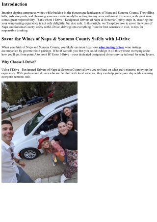 Savor the Wines of Napa & Sonoma County Safely with I-Drive.