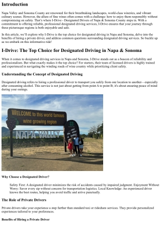 I-Drive: The Top Choice for Designated Driving in Napa & Sonoma