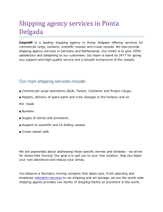 shipping agency services in Ponta Delgada