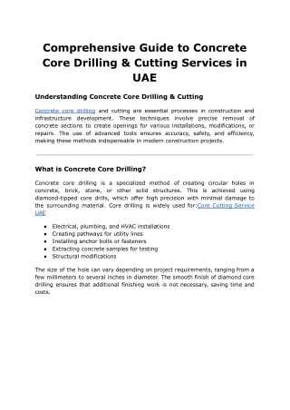 Comprehensive Guide to Concrete Core Drilling & Cutting Services in UAE