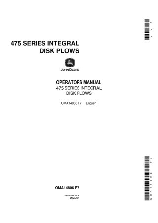 John Deere 475 Series Integral Disk Plows Operator’s Manual Instant Download (Publication No.OMA14806)