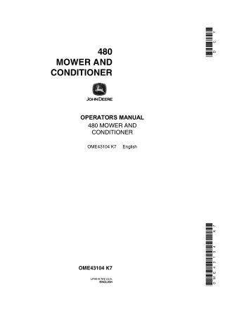 John Deere 480 Mower and Conditioner Operator’s Manual Instant Download (Publication No.OME43104)