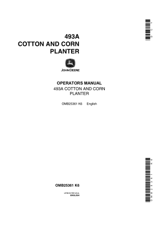 John Deere 493A Cotton and Corn Planter Operator’s Manual Instant Download (Publication No.OMB25361)