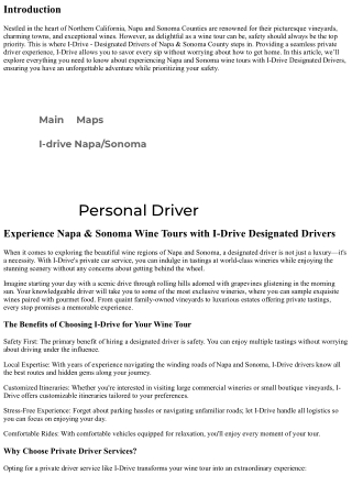 Experience Napa & Sonoma Wine Tours with I-Drive Designated Drivers