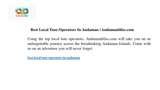 Best Local Tour Operators In Andaman Andamanbliss.com