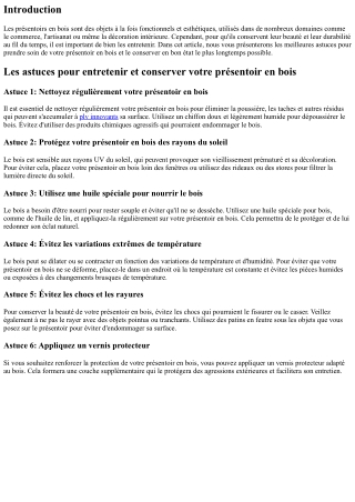 Les astuces pour entretenir et conserver votre présentoir en bois