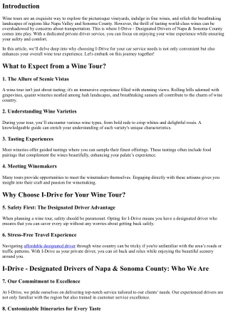 Planning a Wine Tour? Choose I-Drive for Your Car Service Needs