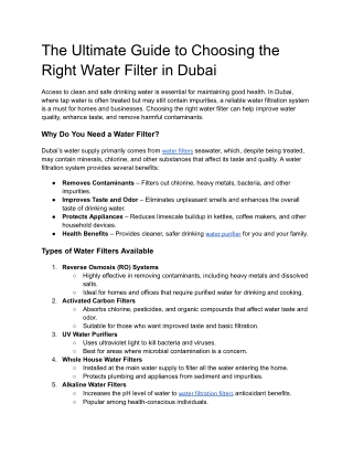 The Ultimate Guide to Choosing the Right Water Filter in Dubai