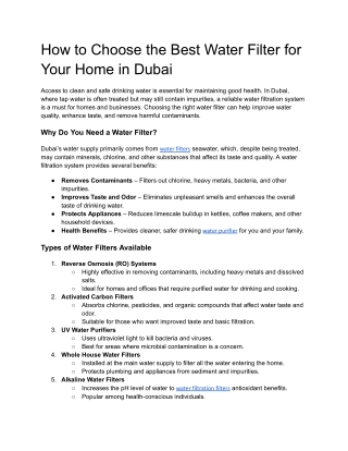 How to Choose the Best Water Filter for Your Home in Dubai