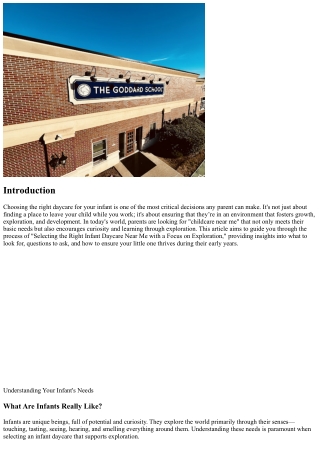 “Selecting the Right Infant Daycare Near Me with a Focus on Exploration”