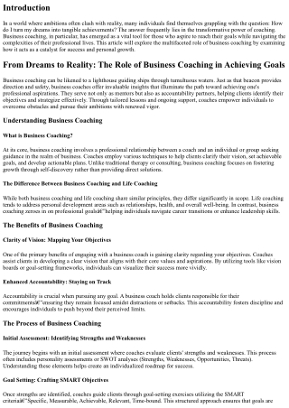 From Dreams to Reality: The Role of Business Coaching in Achieving Goals