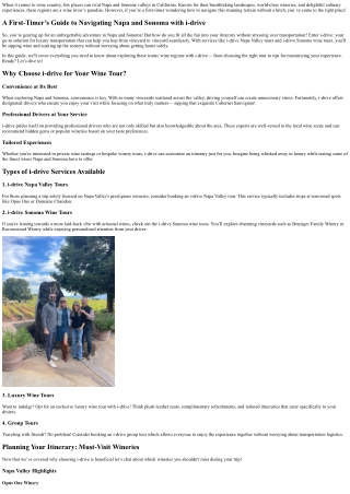 “A First-Timer’s Guide to Navigating Napa and Sonoma with i-drive”