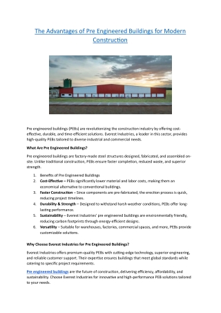 The Advantages of Pre Engineered Buildings for Modern Construction