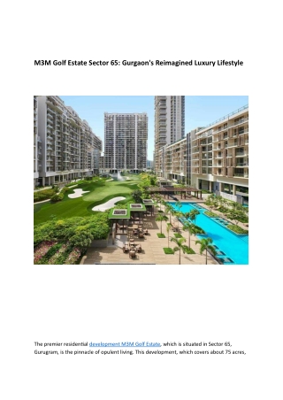 M3M Golf Estate Sector 65: Luxury Living Redefined in Gurgaon