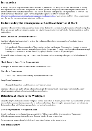 Understanding the Consequences of Unethical Behavior at Work