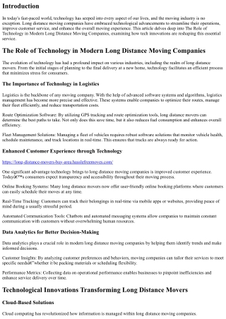 The Role of Technology in Modern Long Distance Moving Companies