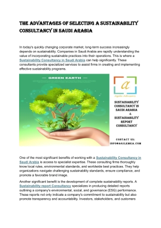 The Advantages of Selecting a Sustainability Consultancy in Saudi Arabia