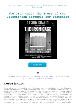 The Iron Cage The Story of the Palestinian Struggle for Statehood