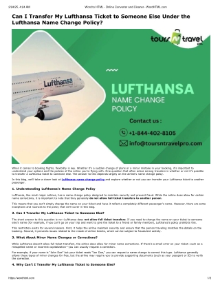 Lufthansa name change policy | Tour N Travel Pro